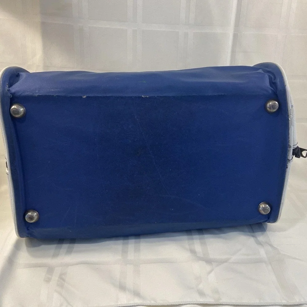 Phillips Andover Vintage Leather Gym Duffel Blue And White With Working Zipper